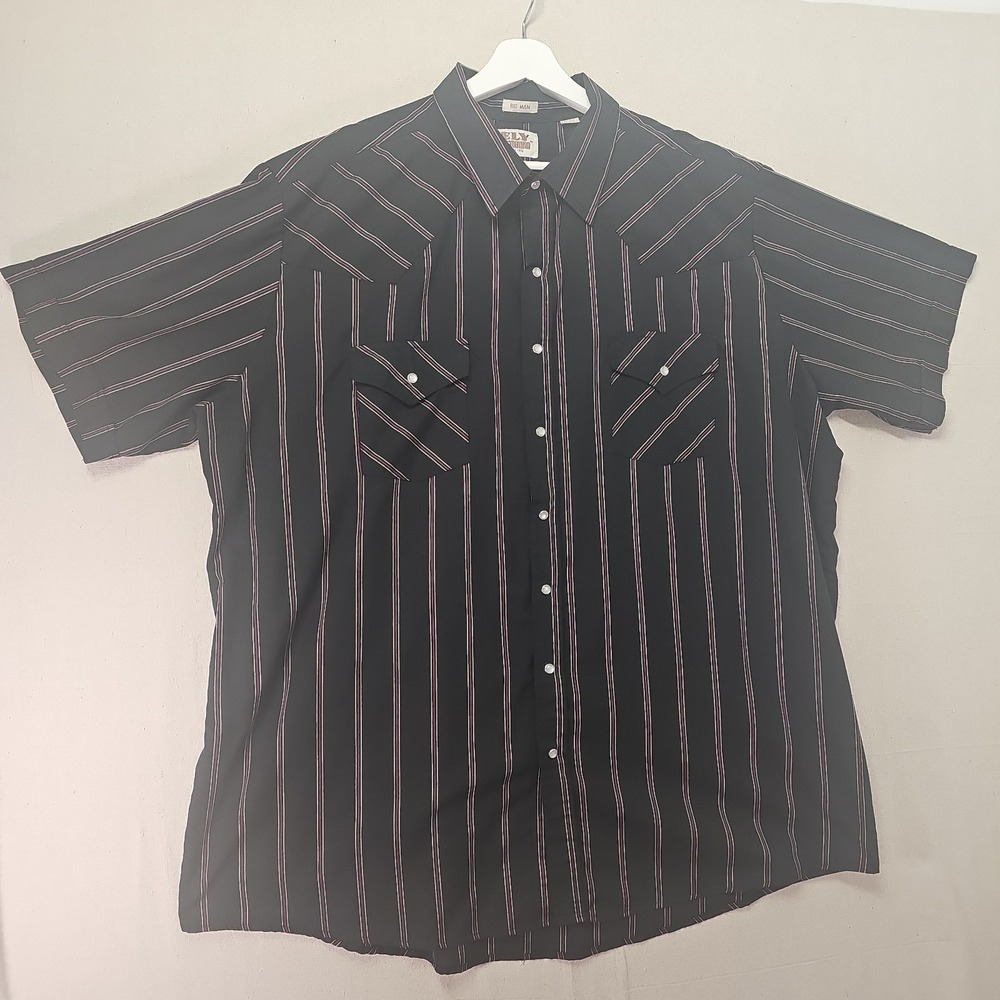 Ely Cattleman Men's 2X Big Man Black  Striped Short Sleeve‎ Pearl Snap Western